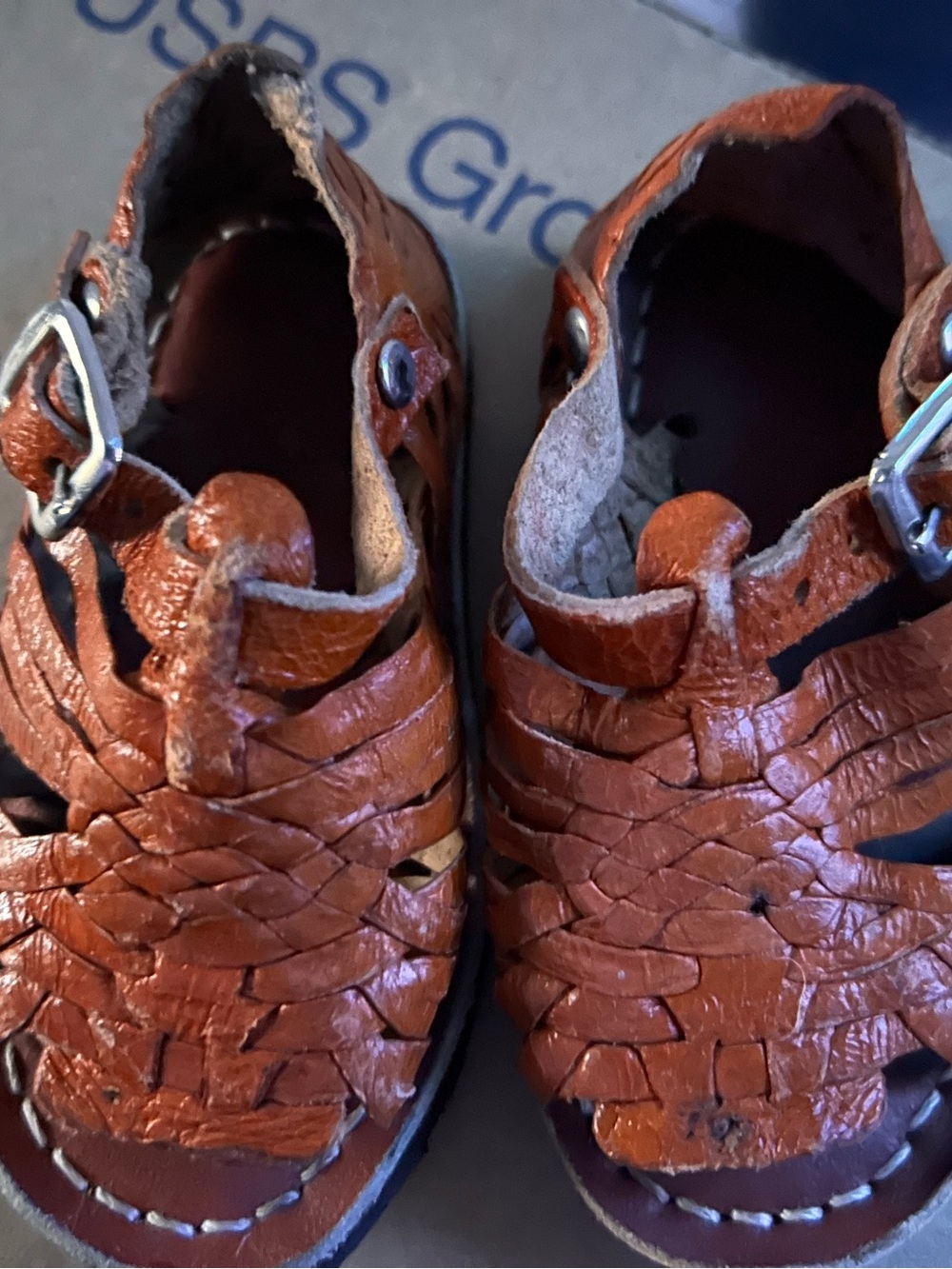 Braided Leather Huarache Sandals in Rust